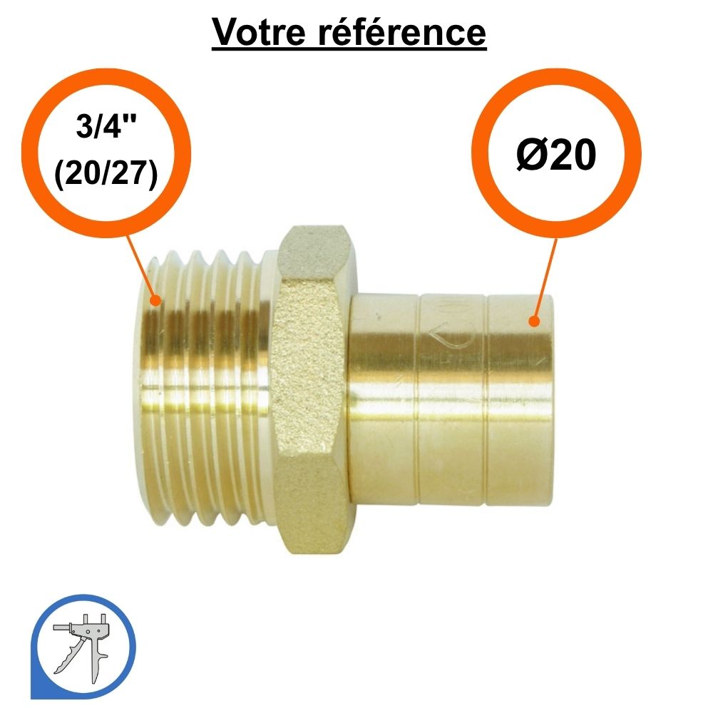 Raccord PER droit à glissement Ø20 - mâle 3/4'' (20/27) - RESOvert