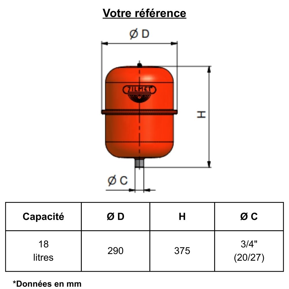 Vase d’expansion chauffage mural 18 litres - Zilmet