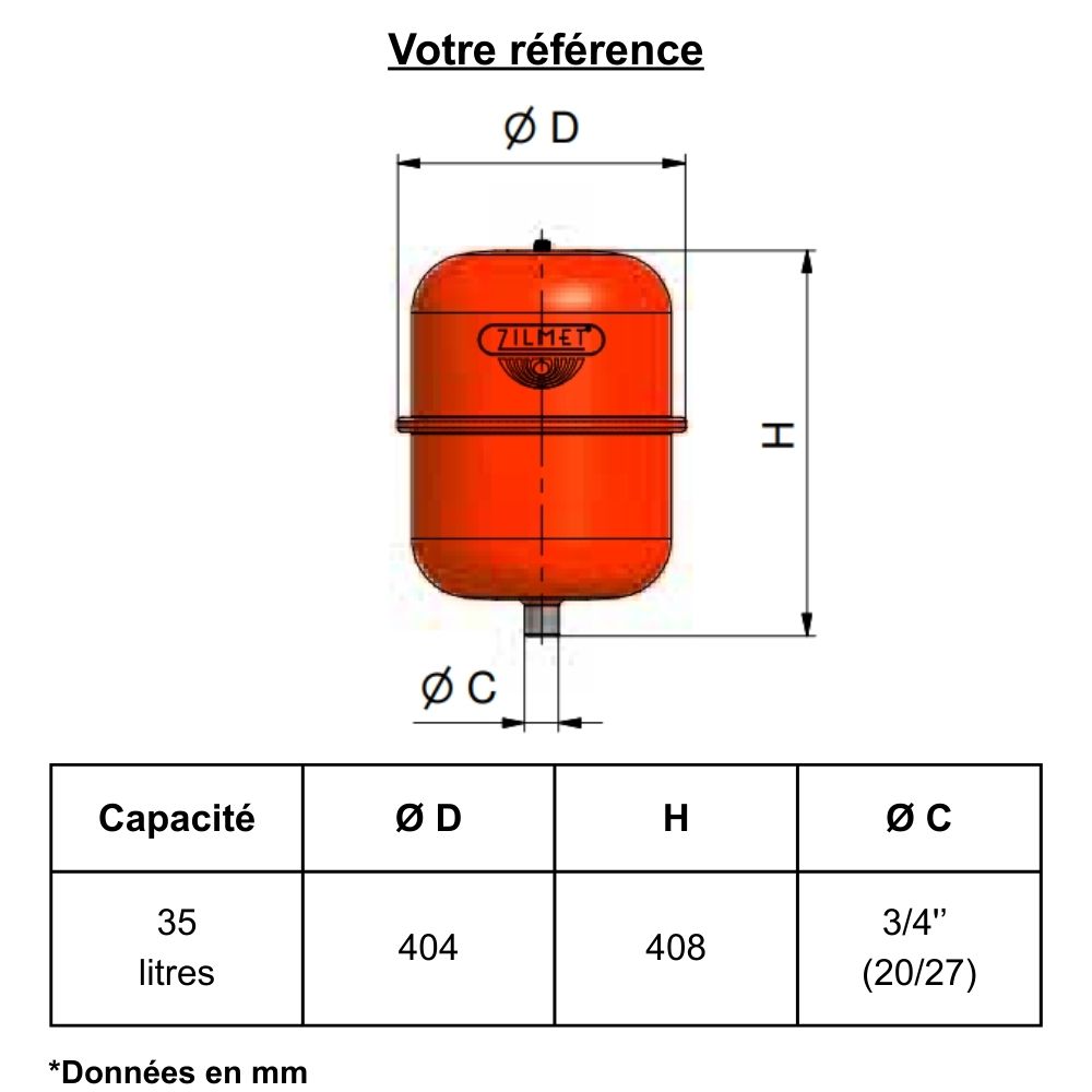 Vase d’expansion chauffage mural 35 litres - Zilmet