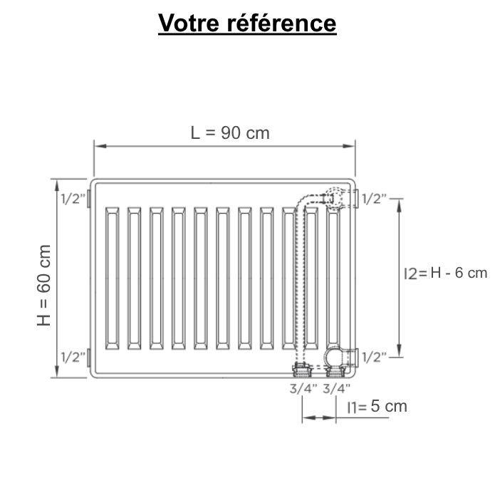 Radiateur eau chaude horizontal 1127W, H.60 x l.90 cm, T.33, Plattella V6 L - DeLonghi