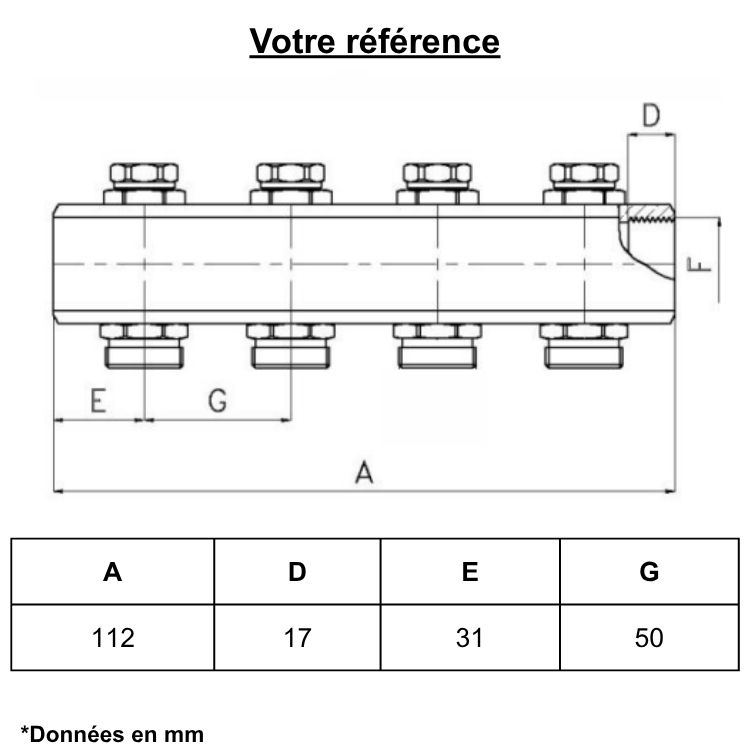 Collecteur chauffage laiton pour radiateur, 2 circuits, femelle 1'' (26/34) mâle 3/4'' EK (20/27) - Evenes