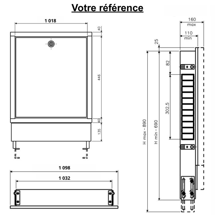 Coffret encastrable pour collecteur 13 à 16 circuits, couleur gris