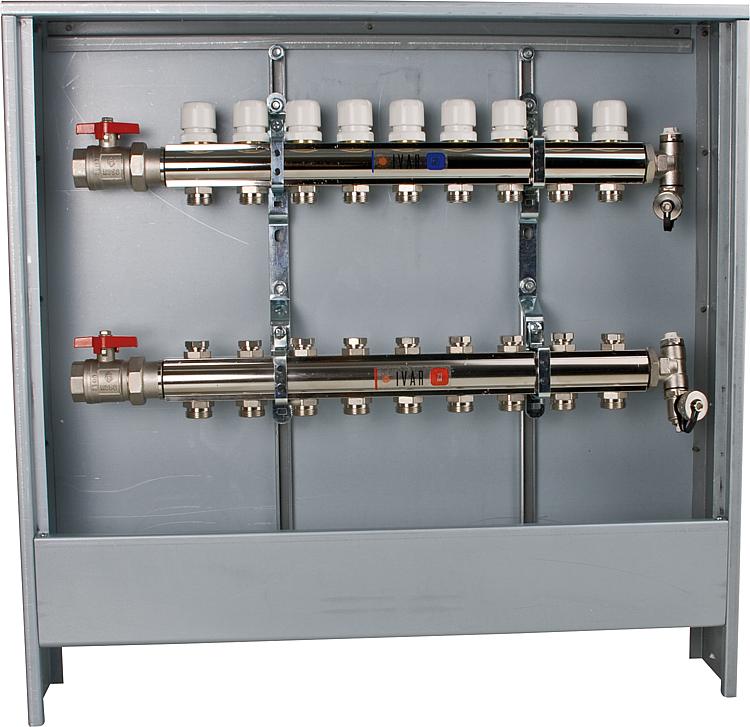 Coffret encastrable ou à poser pour collecteur 9 à 12 circuits, couleur gris