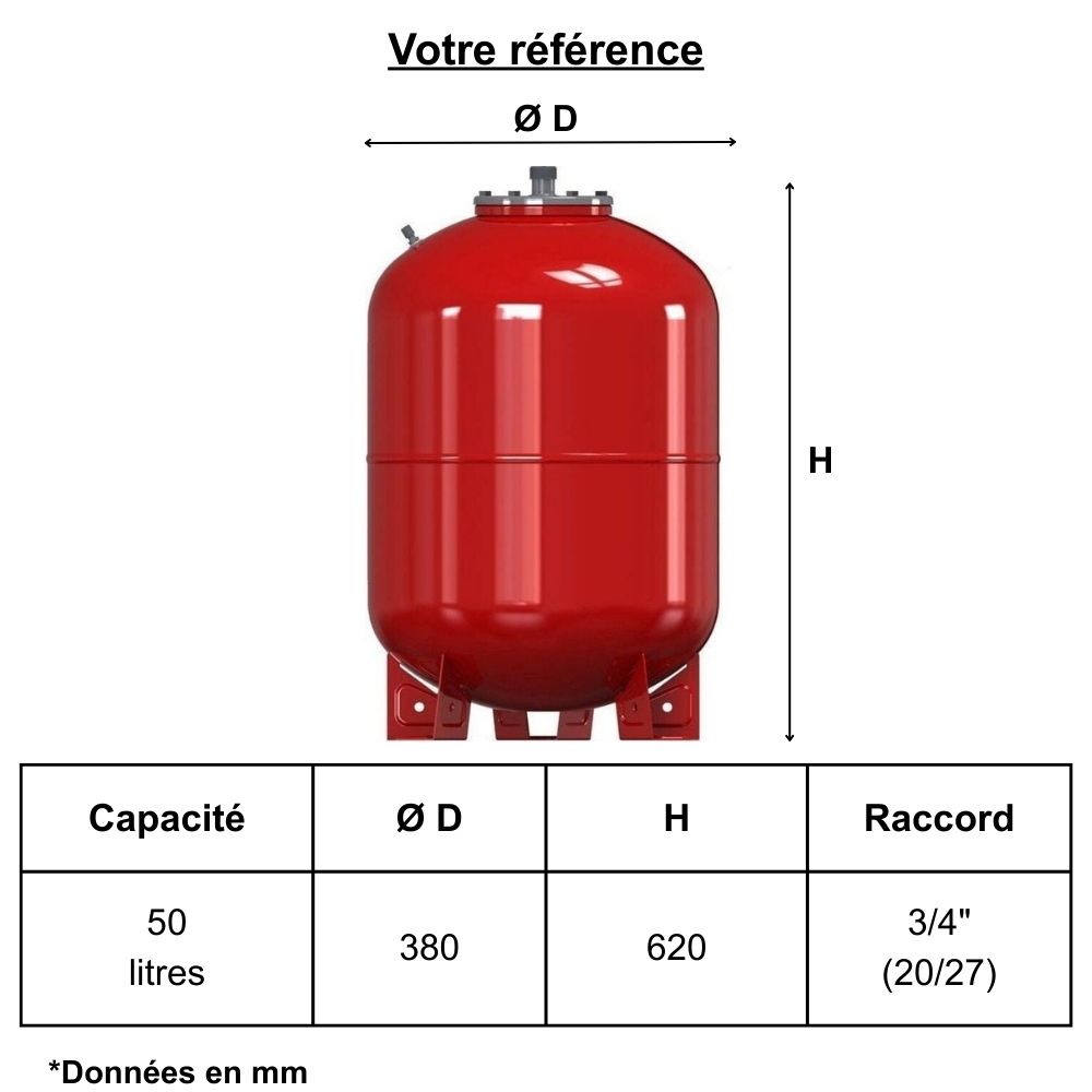 Vase d'expansion chauffage 50 litres, sur pied - Varem