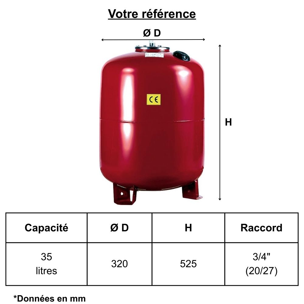 Vase d'expansion chauffage 35 litres, sur pied - Varem