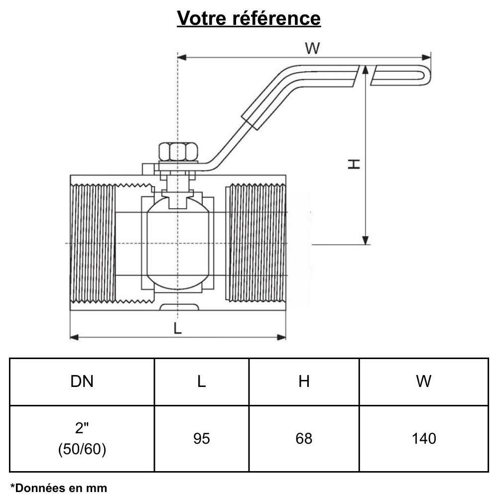 Vanne d'arrêt à visser, inox, double femelle 2'' (50/60) - Effebi