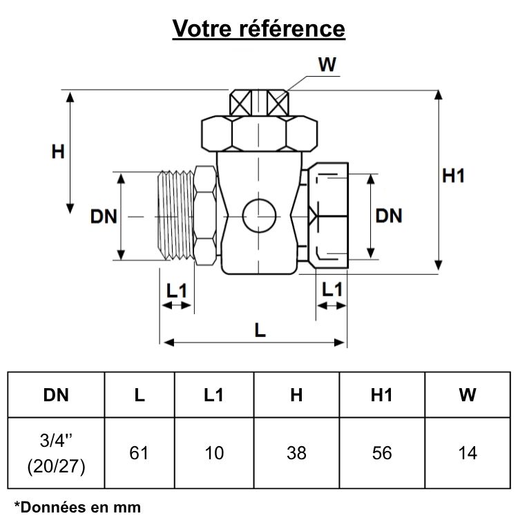 Robinet de vidange pour radiateur, à boisseau et presse étoupe mâle femelle 3/4'' (20/27) - Sferaco