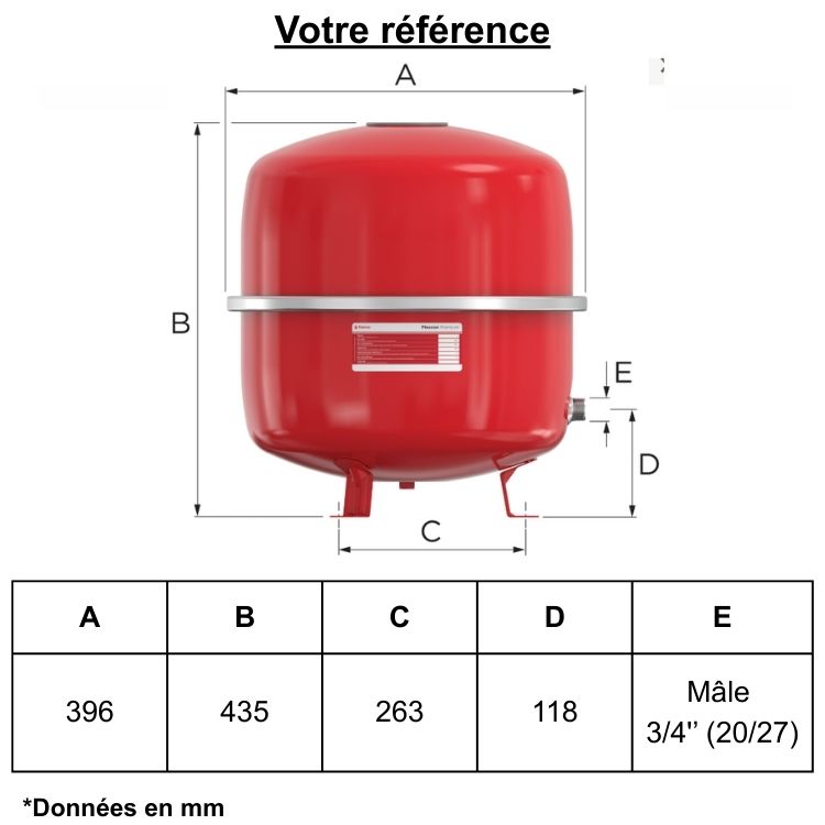 Vase d'expansion chauffage 35 litres, sur pied - Flexcon Premium, Flamco