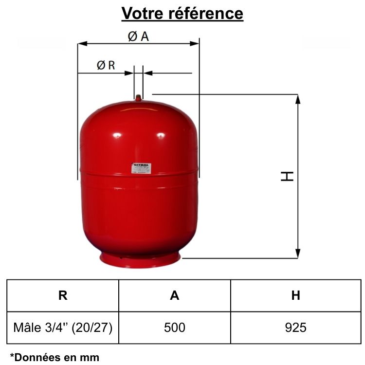 Vase d'expansion chauffage 150 litres, sur pied - Gitral