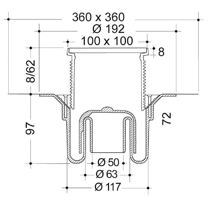 Siphon Nicoll pour sols à carreler Verticale Ø 50/63 Grille 10x10 cm