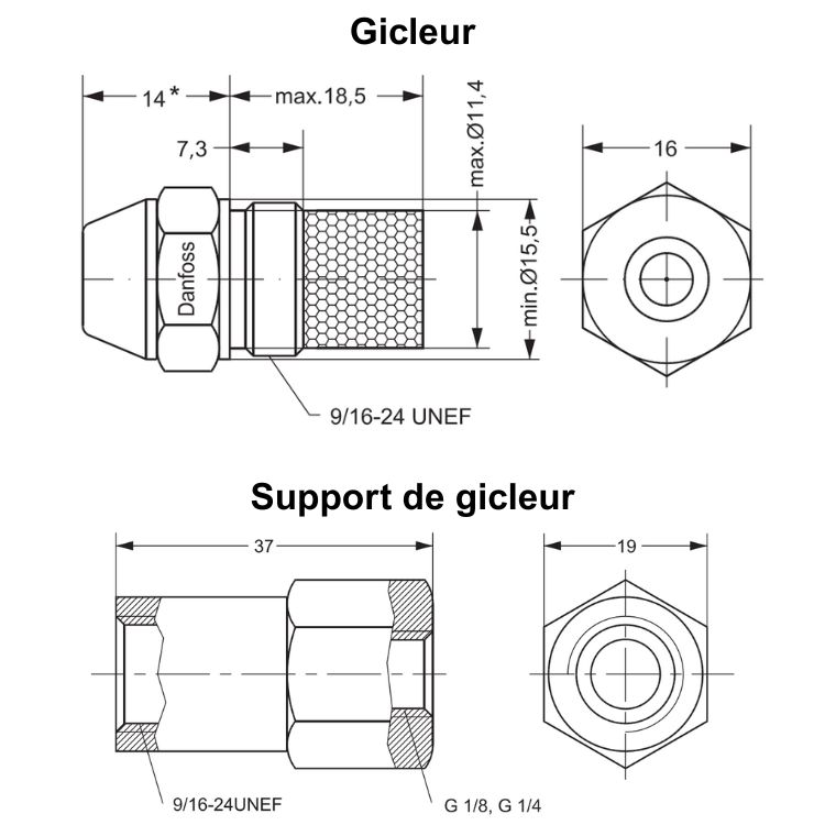 Gicleur cône plein à fioul type S 1,20 gal/h 45° - Danfoss