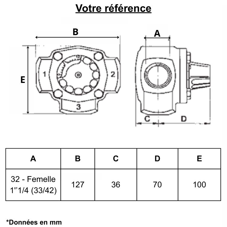 Vanne mélangeuse 3 voies fonte, femelle 1''1/4 (33/42) - Thermador