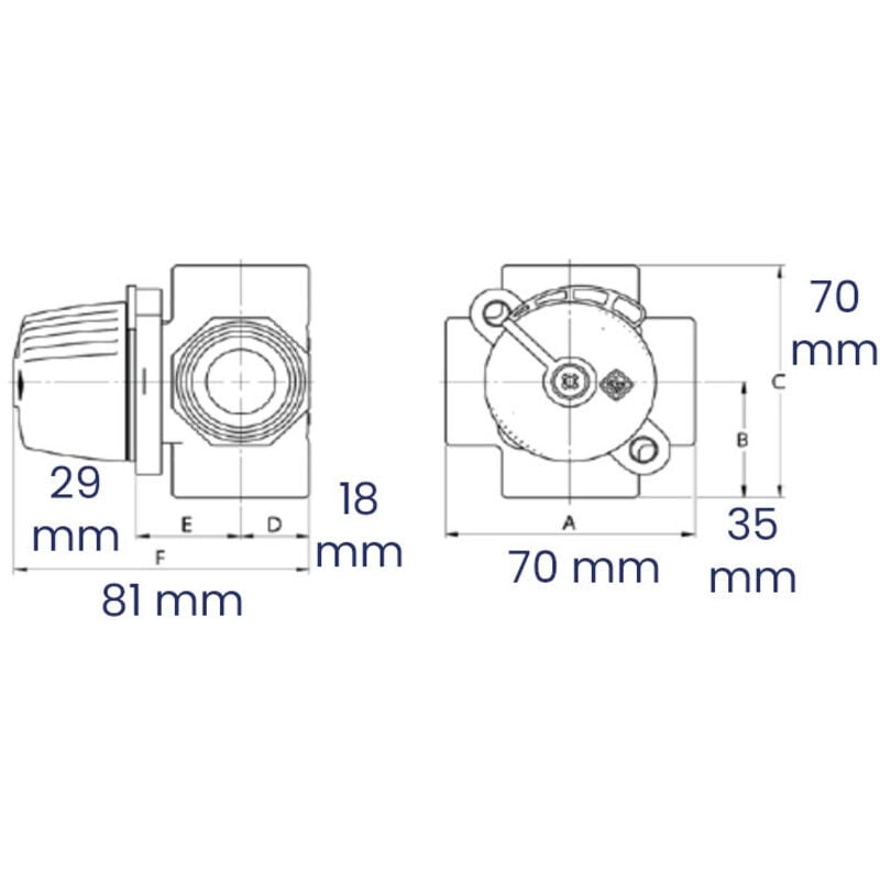 Vanne mélangeuse 4 voies laiton, femelle 3/4'' (20/27) - Thermador