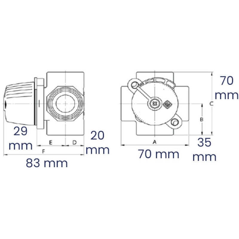 Vanne mélangeuse 4 voies laiton, femelle 1'' (26/34) - Thermador