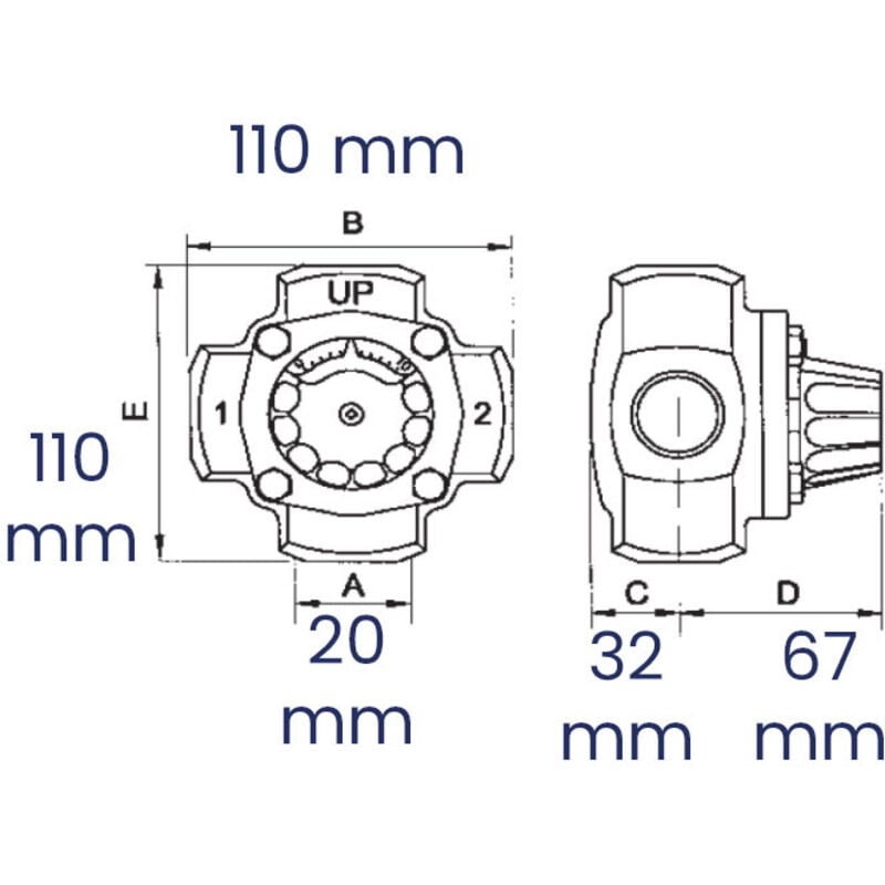 Vanne mélangeuse 4 voies fonte, femelle 3/4'' (20/27) - Thermador