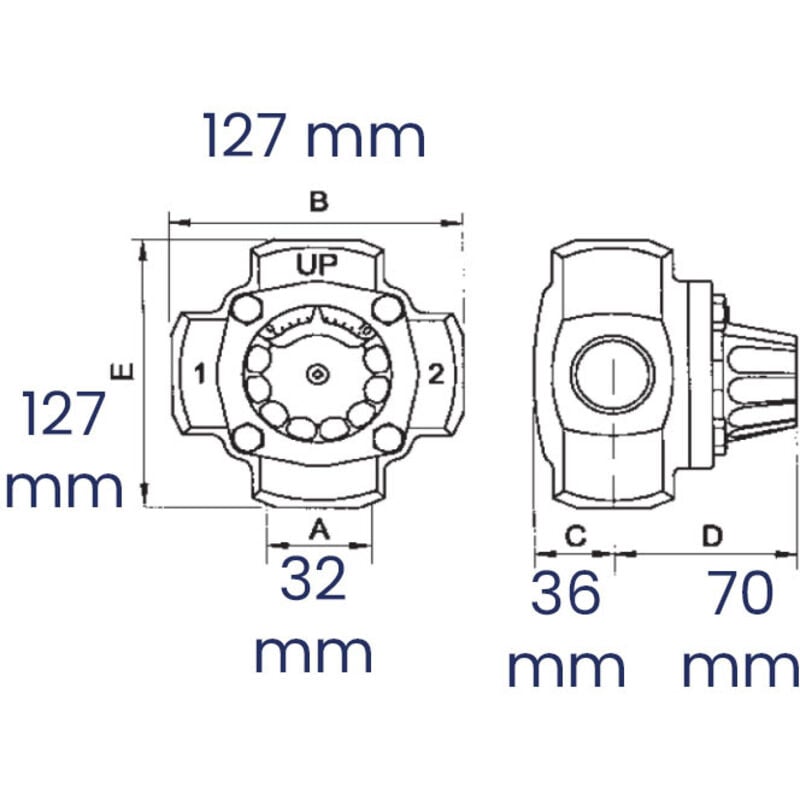 Vanne mélangeuse 4 voies fonte, femelle 1''1/4 (33/42) - Thermador