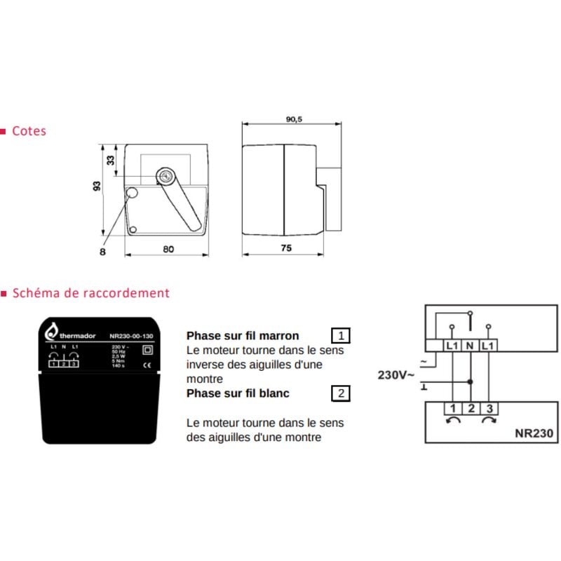 Servomoteur électrique SME130 pour vanne mélangeuse Thermador