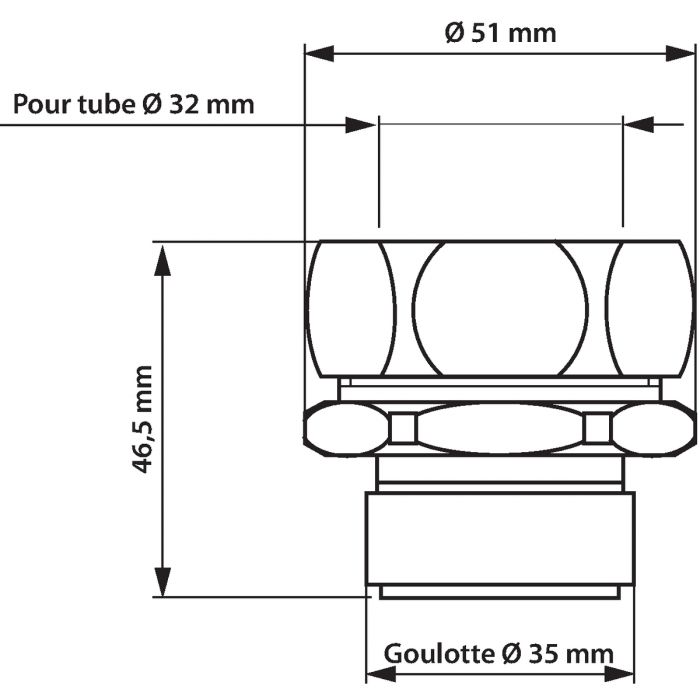 Nez de jonction Presto pour cuvette, pour P1000 M, goulotte Ø55-56-57