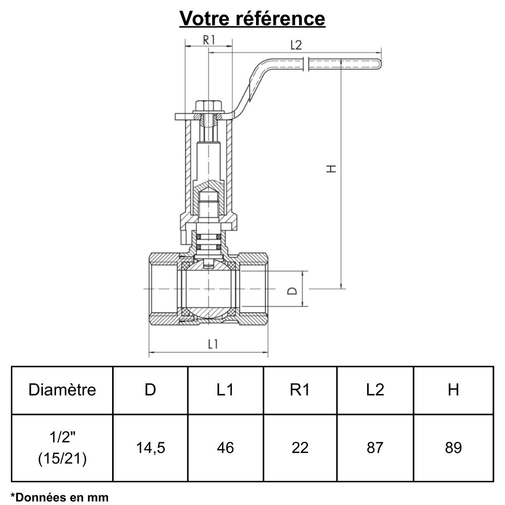 Vanne d'arrêt à visser, avec réhausse, double femelle 1/2'' (15/21) - Ezfitt