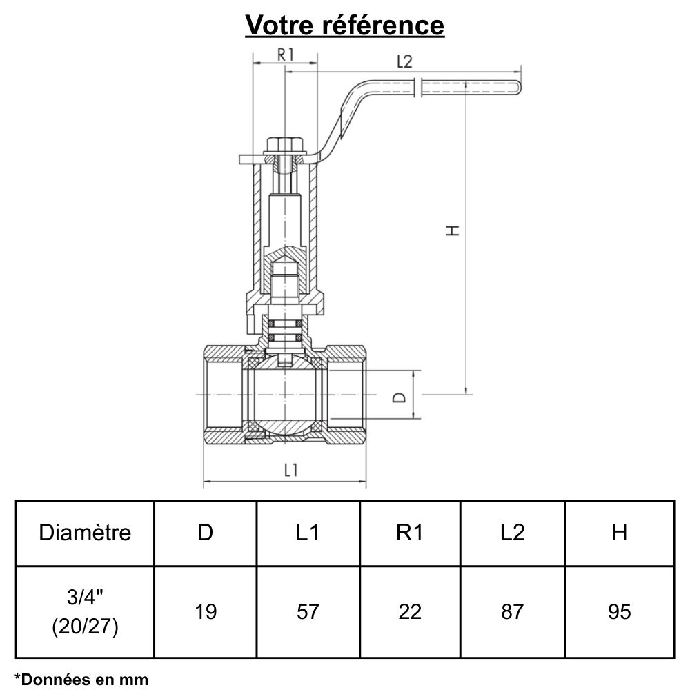 Vanne d'arrêt à visser, avec réhausse, double femelle 3/4'' (20/27) - Ezfitt