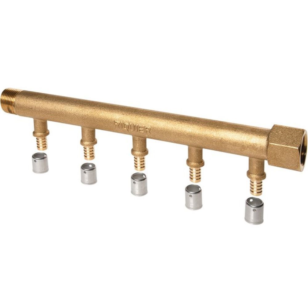 Collecteur mâle-femelle 3/4'' (20/27), 5 départs à sertir PER Ø12, pour sanitaire et chauffage - Riquier