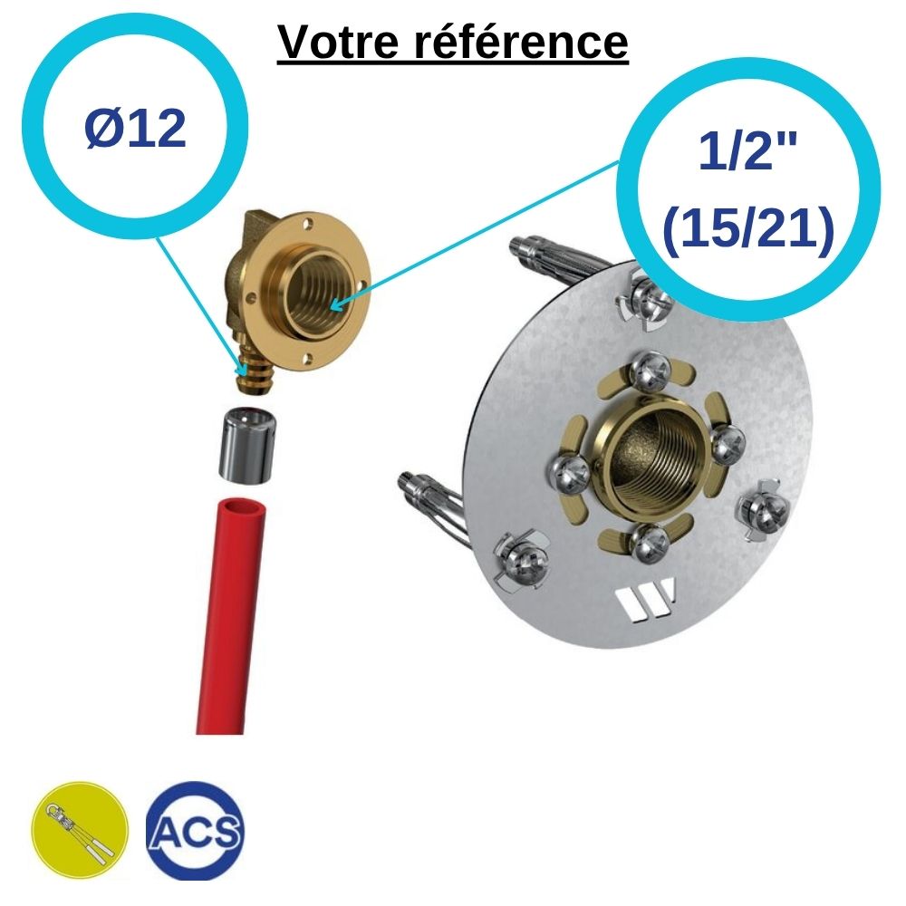 Sortie de cloison simple ROBIFIX PER à sertir Ø12 - femelle 1/2'' (15/21) - Watts