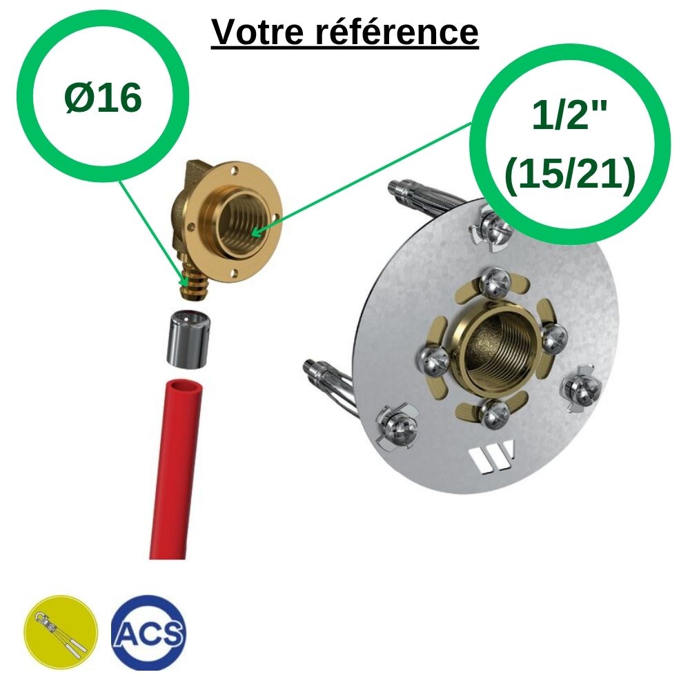 Sortie de cloison simple ROBIFIX PER à sertir Ø16 - femelle 1/2'' (15/21) - Watts