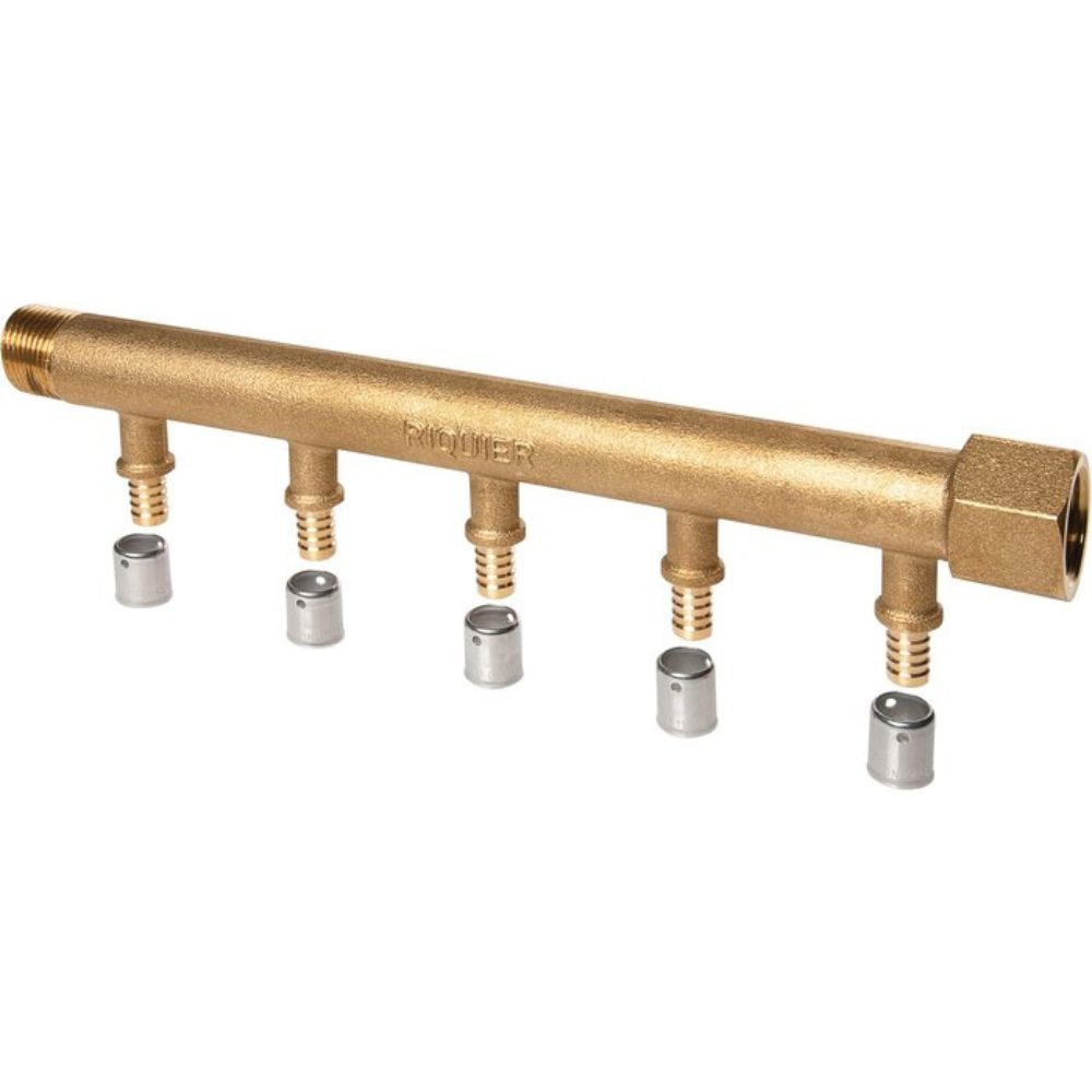 Collecteur mâle-femelle 3/4'' (20/27), 6 départs à sertir PER Ø16, pour sanitaire et chauffage - Riquier