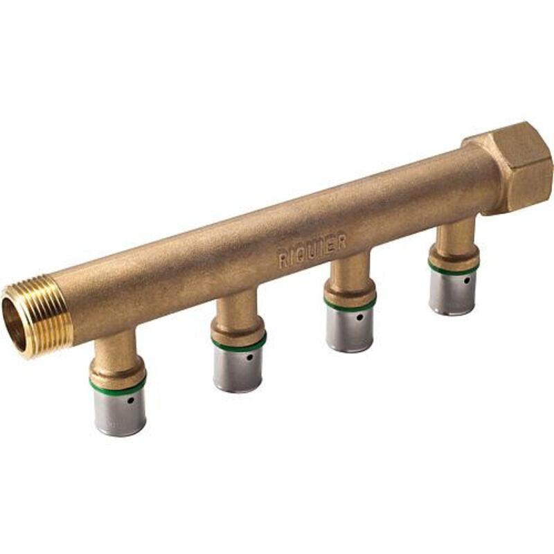 Collecteur mâle-femelle 3/4'' (20/27), 4 départs à sertir PER Ø12, pour sanitaire et chauffage - Riquier