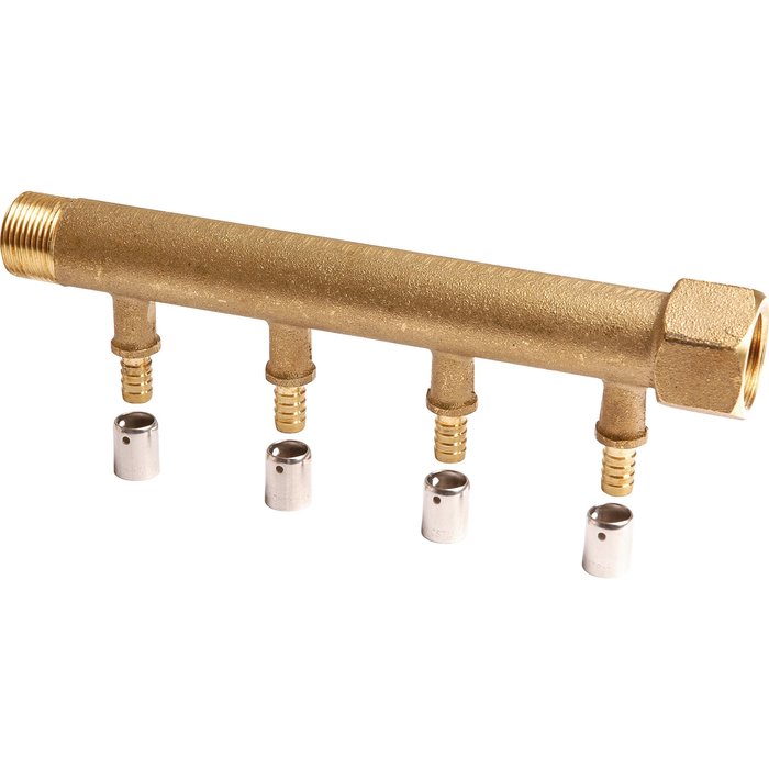 Collecteur mâle-femelle 3/4'' (20/27), 3 départs à sertir PER Ø16, pour sanitaire et chauffage - Riquier