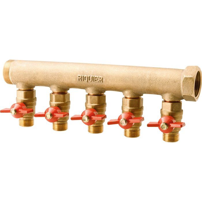 Collecteur mâle-femelle 3/4'' (20/27), 5 départs mâle 1/2'' (15/21), pour sanitaire et chauffage - Riquier