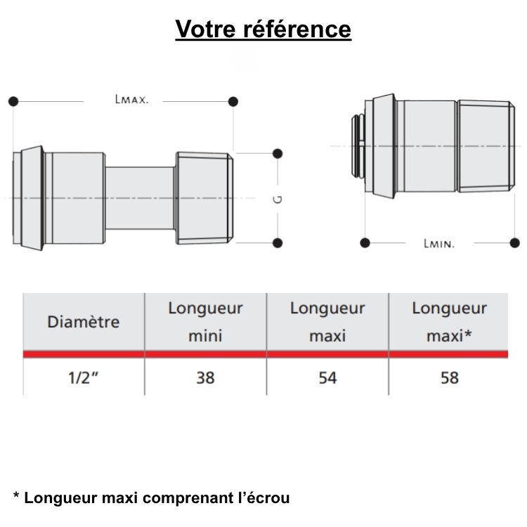 Douille télescopique mâle 1/2'' (15/21) spéciale rénovation - R173TG, Giacomini
