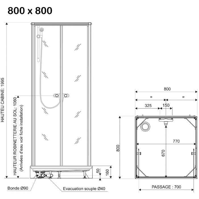 Cabine de douche carrée porte battante Surf 6 à parois en verre opaque 80x80cm-LEDA