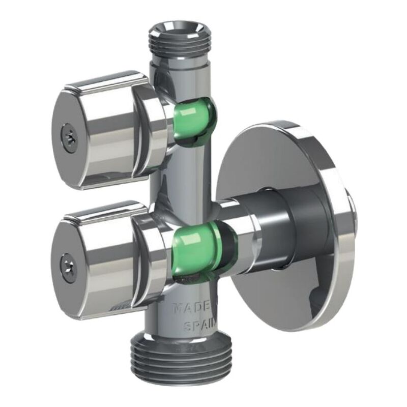 Robinet d'arrêt double pour machine à laver, équerre et 1/4 de tour, 3/8'' (12/17) - Arco