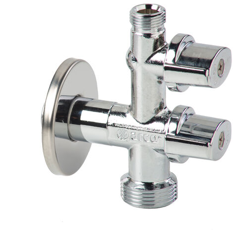 Robinet d'arrêt double pour machine à laver, équerre et 1/4 de tour, 3/8'' (12/17) - Arco