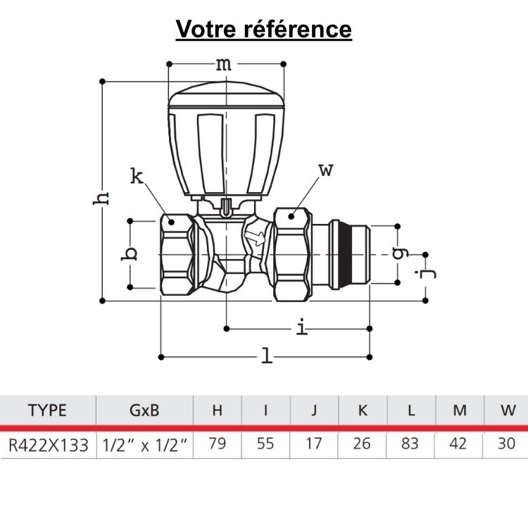 Robinet thermostatisable pour radiateur eau chaude, droit 1/2'' (15/21) - R422TG, Giacomini