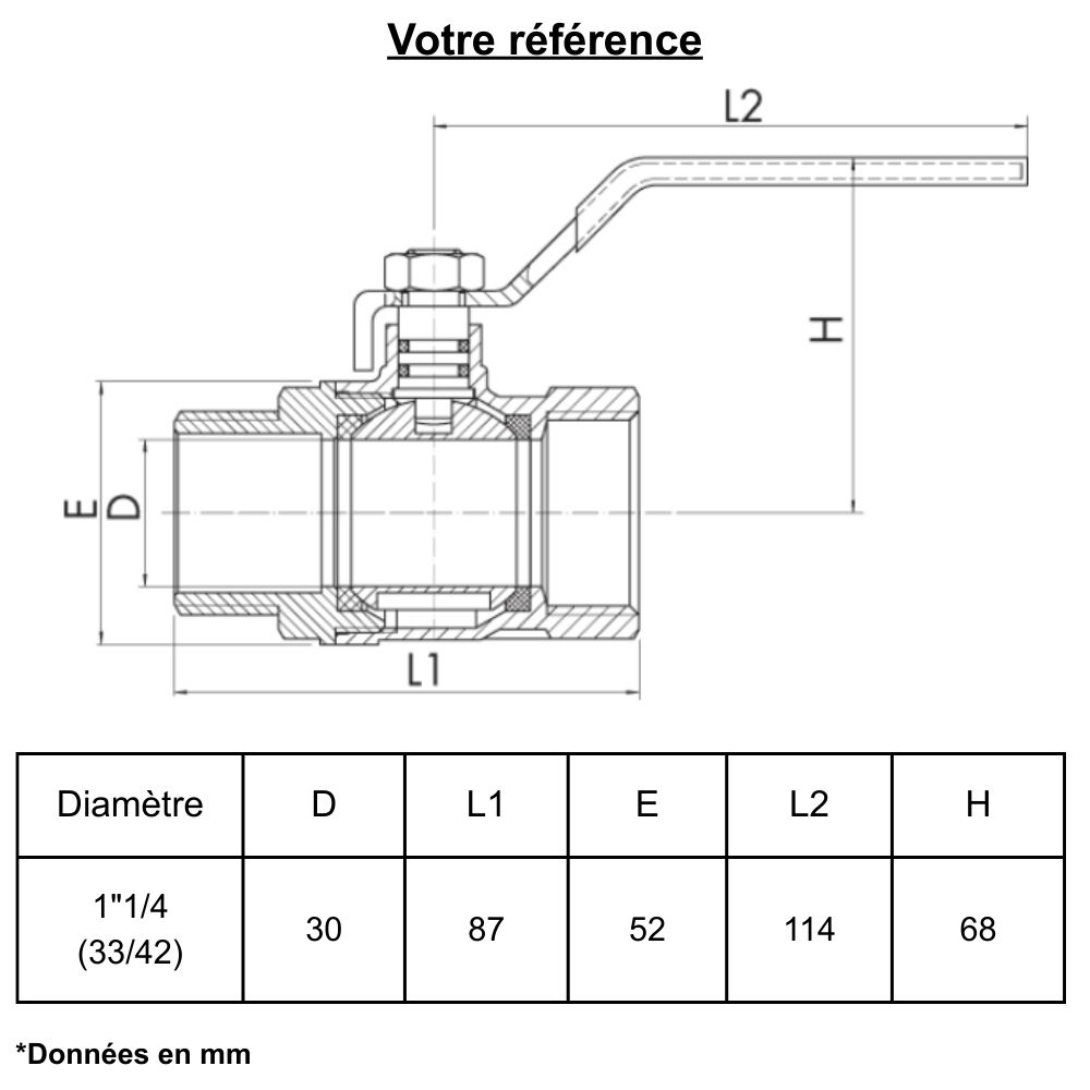 Vanne d'arrêt à visser, 1/4 de tour, mâle-femelle 1''1/4 (33/42) - Ezfitt