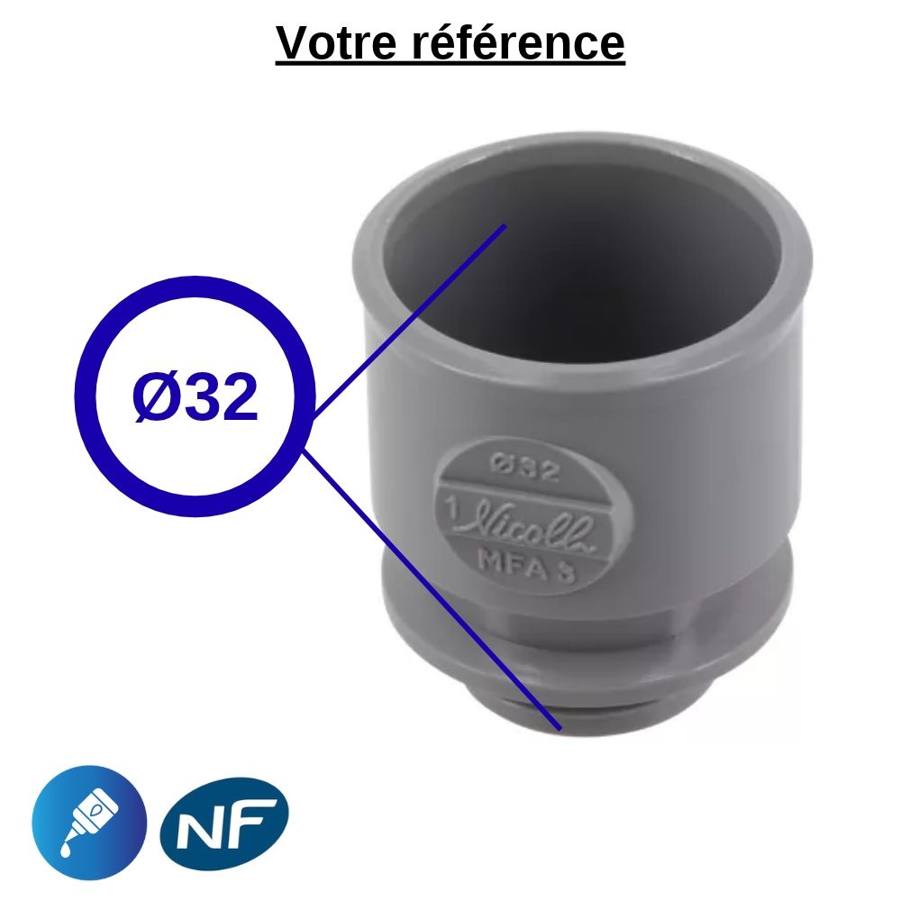 Manchette d'adaptation PVC à visser, Ø32 - femelle, pour évacuation - Nicoll