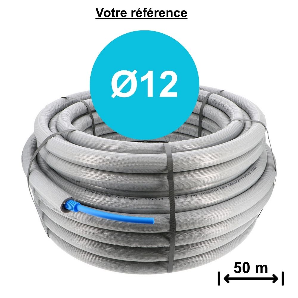 Tube PER gainé isolé bleu Ø12 - longueur 50 m