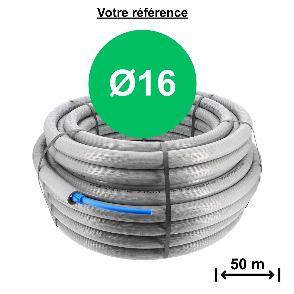 Tube PER gainé isolé bleu Ø16 - longueur 50 m