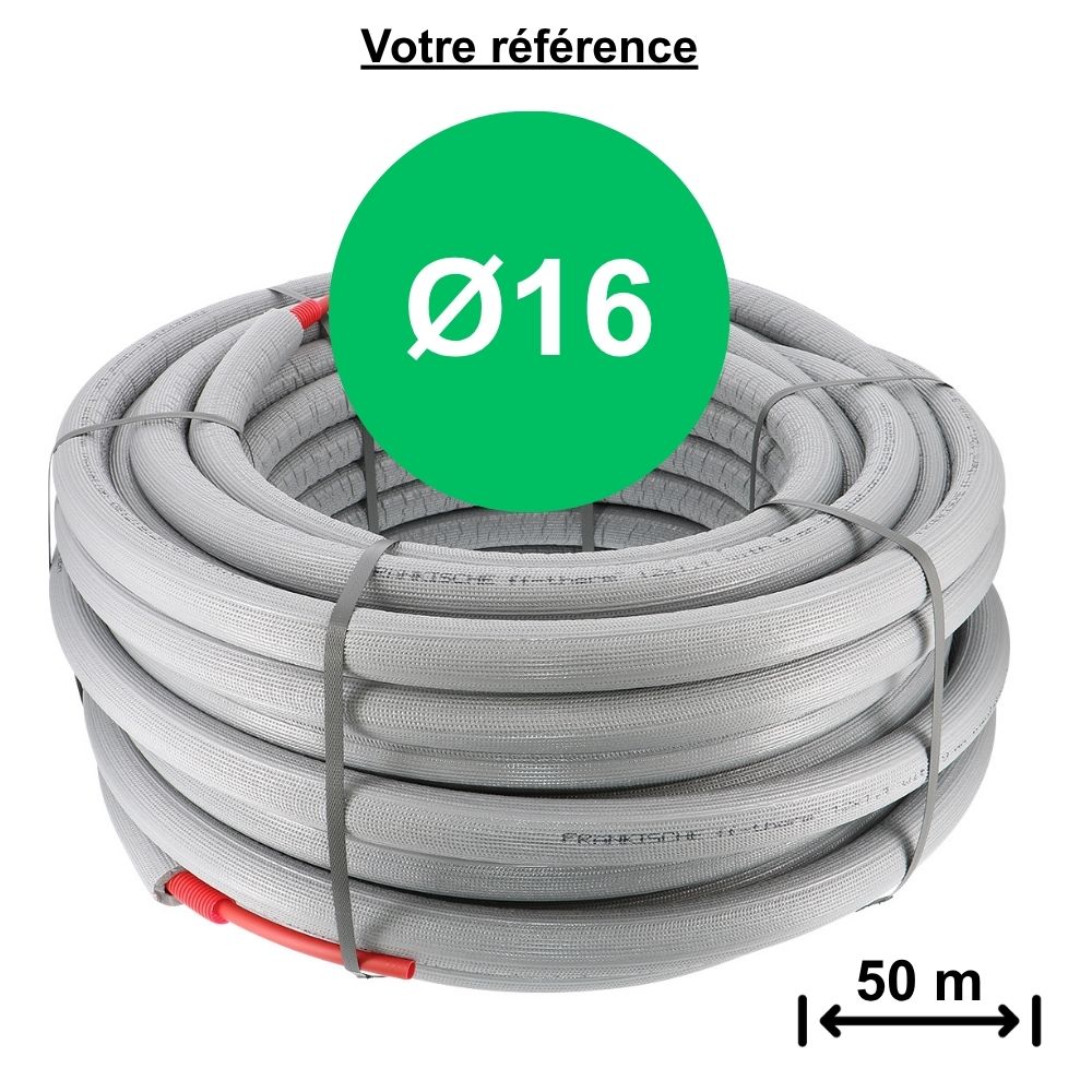 Tube PER gainé isolé rouge Ø16 - longueur 50 m