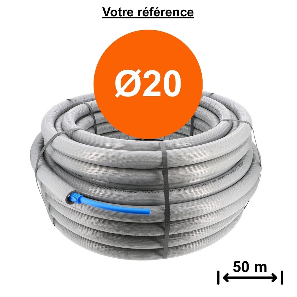 Tube PER gainé isolé bleu Ø20 - longueur 50 m