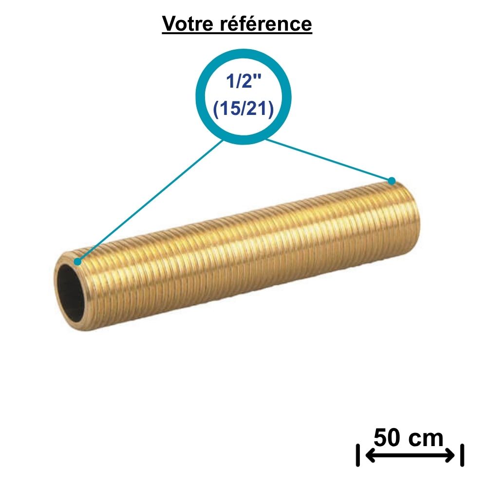 Tube laiton fileté double mâle 1/2'' (15/21) - longueur 50 cm - GRK