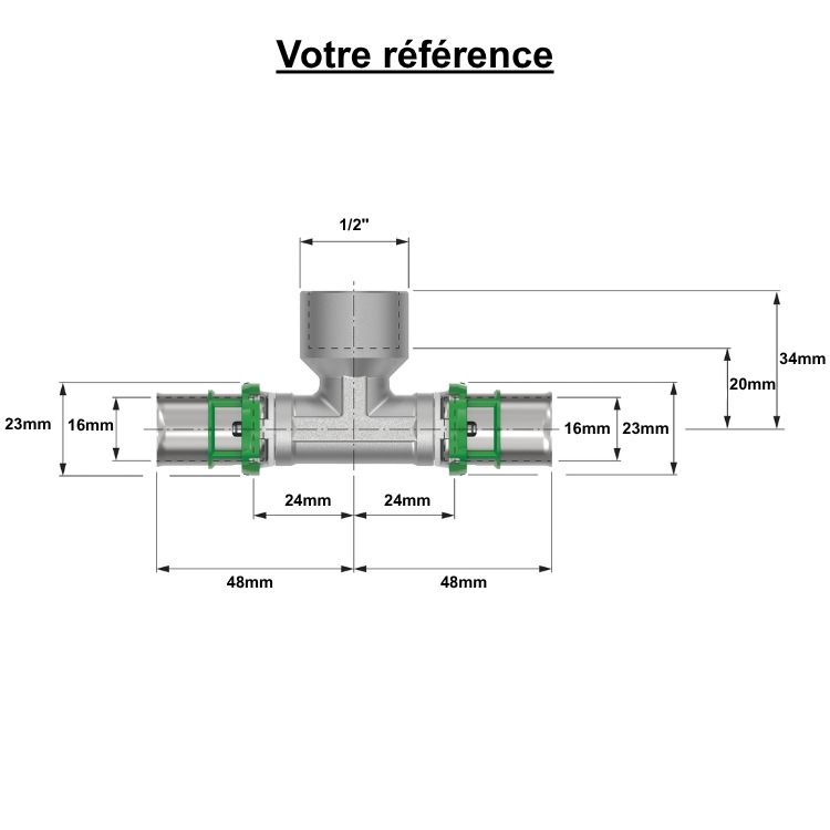 Té multicouche à sertir Ø16 - centre femelle 1/2'' (15/21) - Comap