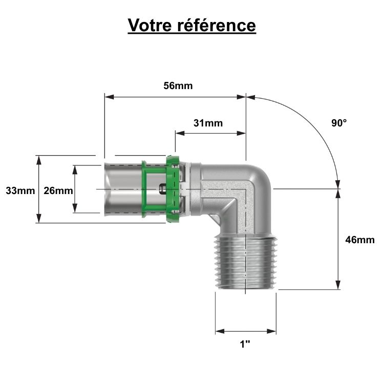 Coude mâle à sertir multicouche Ø26 - mâle 3/4'' (20/27) - Comap