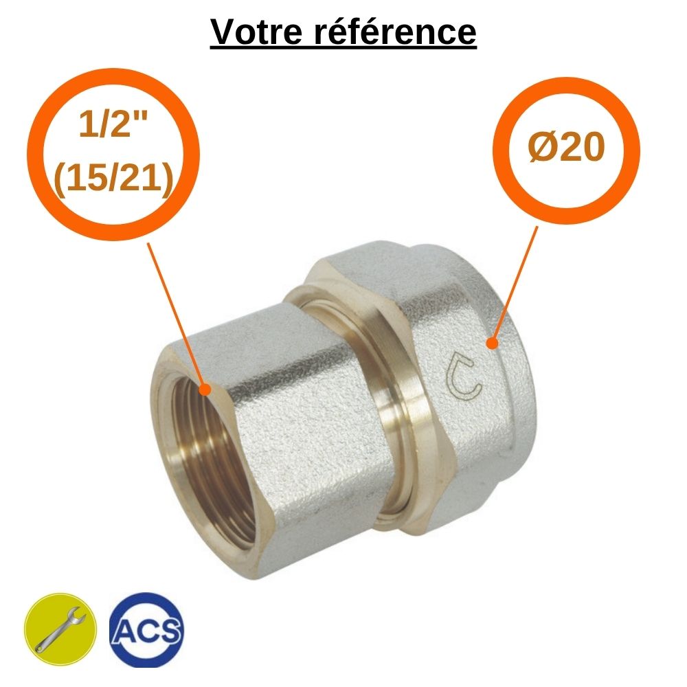 Raccord multicouche droit à compression Ø20 - femelle 1/2'' (15/21) - Somatherm