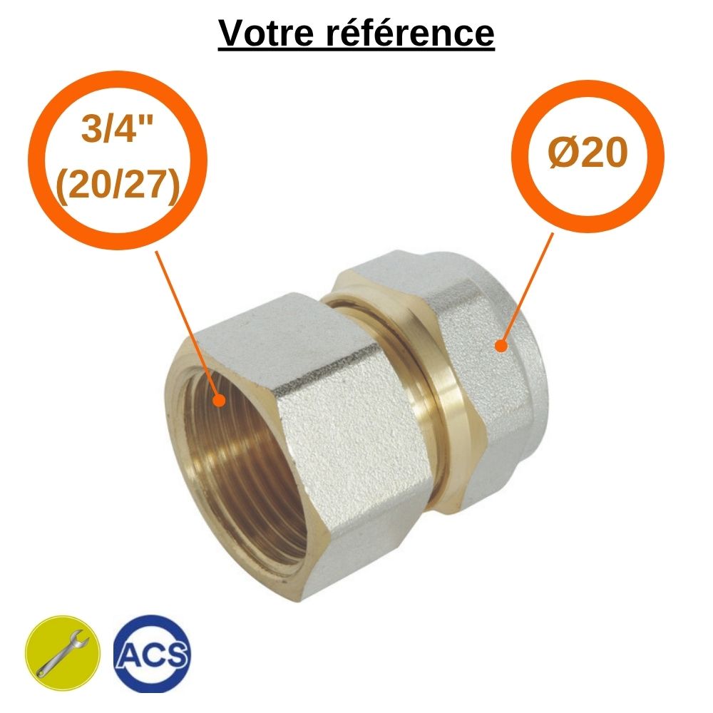 Raccord multicouche droit à compression Ø20 - femelle 3/4'' (20/27) - Somatherm