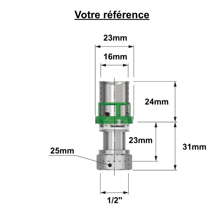 Raccord multicouche droit à sertir Ø16 - écrou tournant femelle 1/2'' (15/21) - Comap