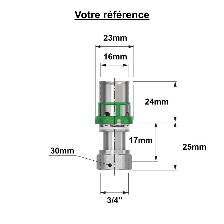 Raccord multicouche droit à sertir Ø16 - écrou tournant femelle 3/4'' (20/27) - Comap