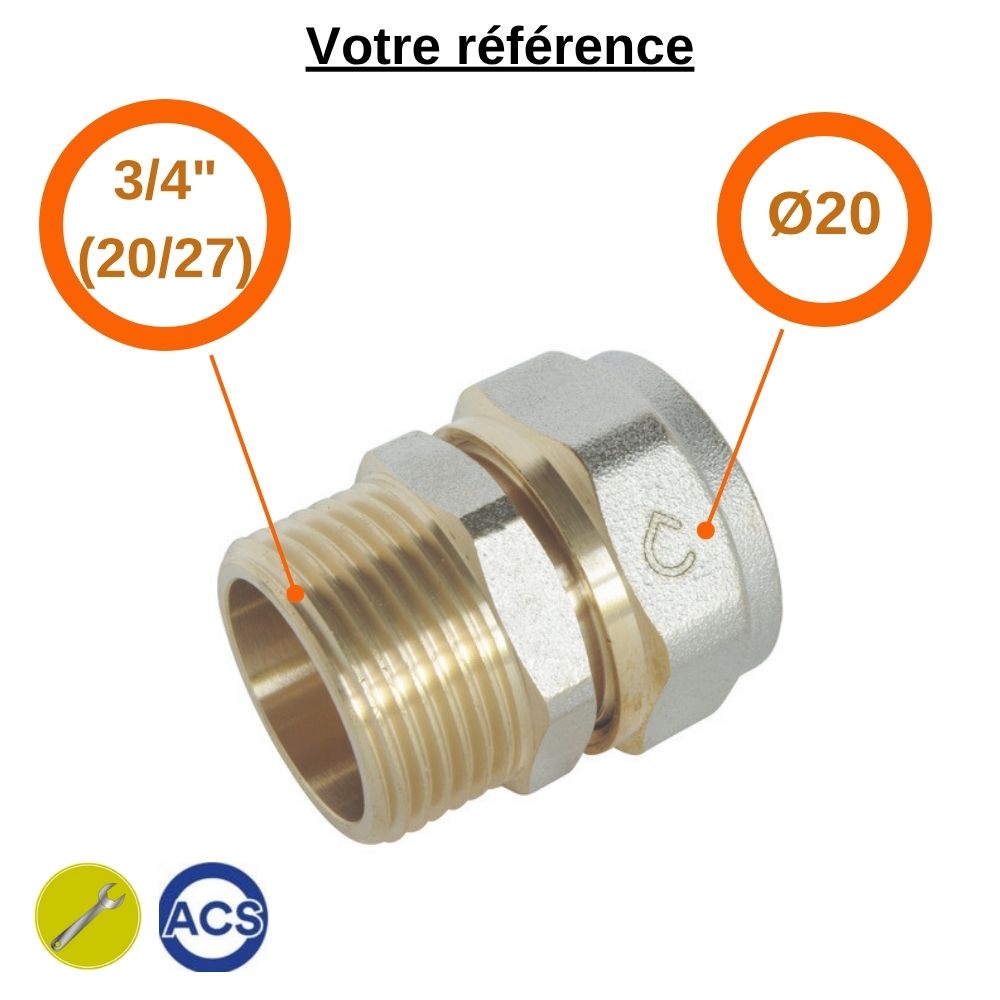 Raccord multicouche droit à compression Ø20 - mâle 3/4'' (20/27) - Somatherm